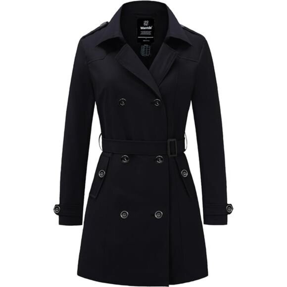 Women's Waterproof Trench Coat Classic Lapel Outerwear Coat with Belt - Picture 1 of 7